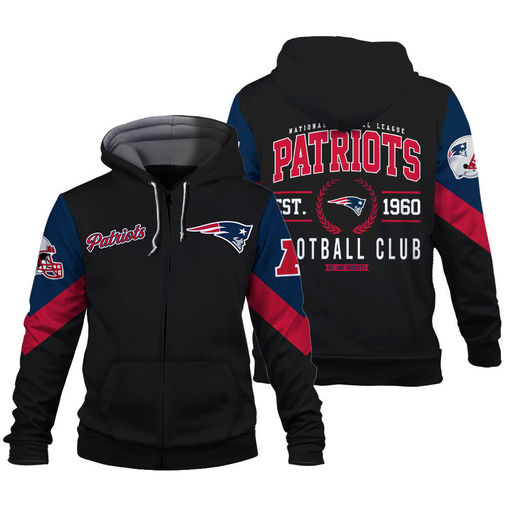 New England Patriots Football Club Iconic Logo Patriots Nation 3D Zip Hoodie