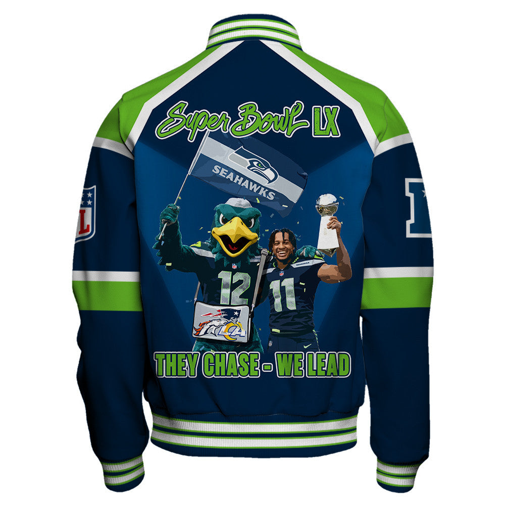 Seattle Seahawks Super Bowl LX Champions They Chase - We Lead Varsity Jacket
