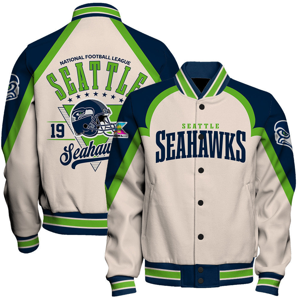 Seattle Seahawks Premium 2025 Cream Colorway Varsity Jacket