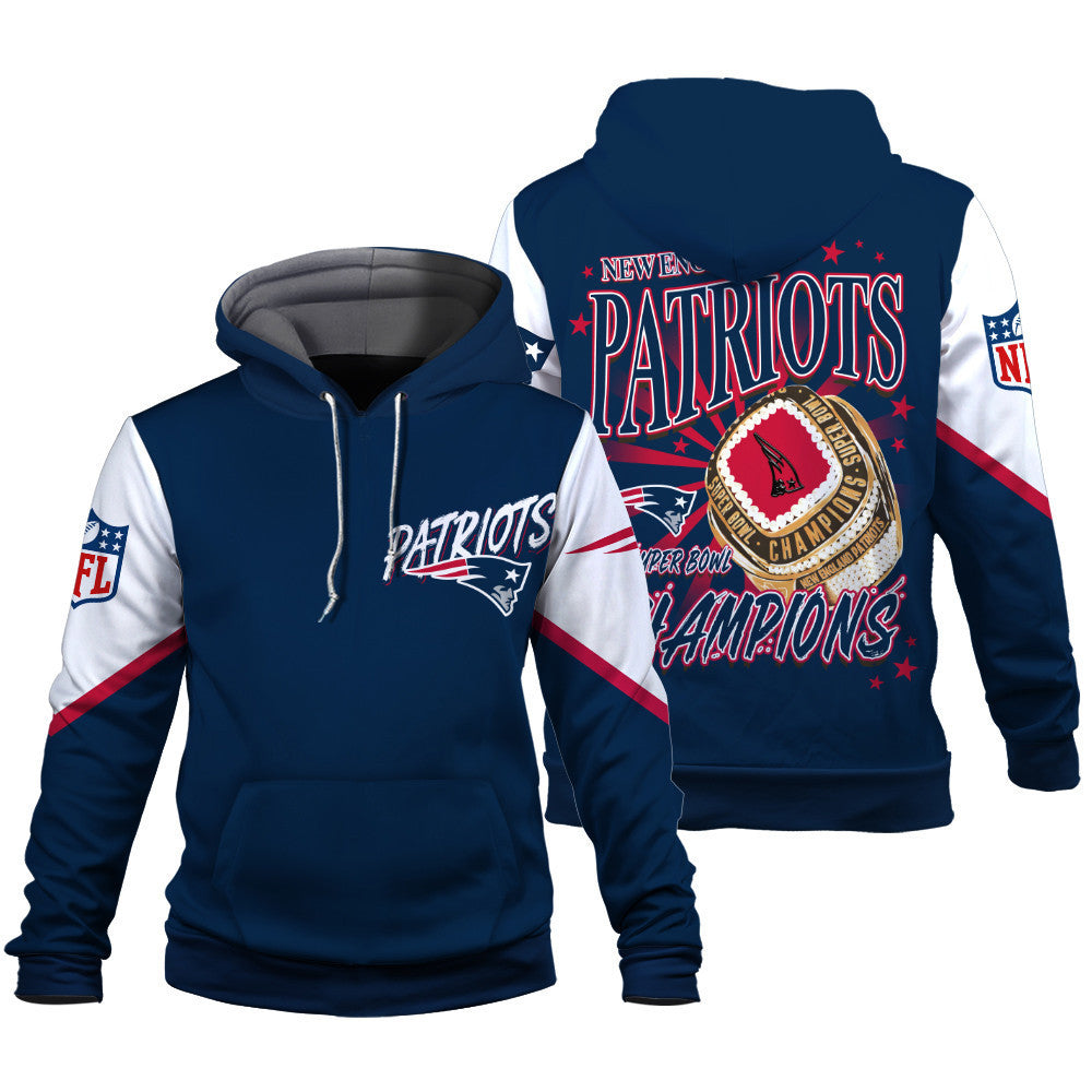 NFL New England Patriots 6X Super Bowl Champions Gold Ring 3D Hoodie