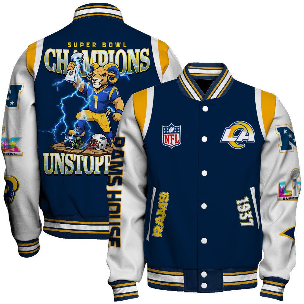 Los Angeles Rams 2025 Super Bowl Champions Unstoppable Varsity Jacket