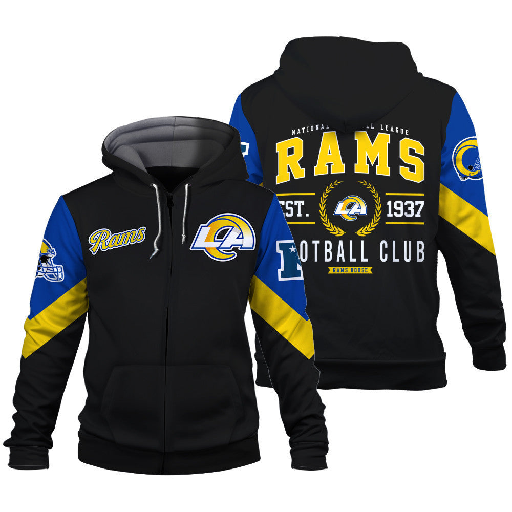Los Angeles Rams Football Club Iconic Logo Rams House 3D Zip Hoodie