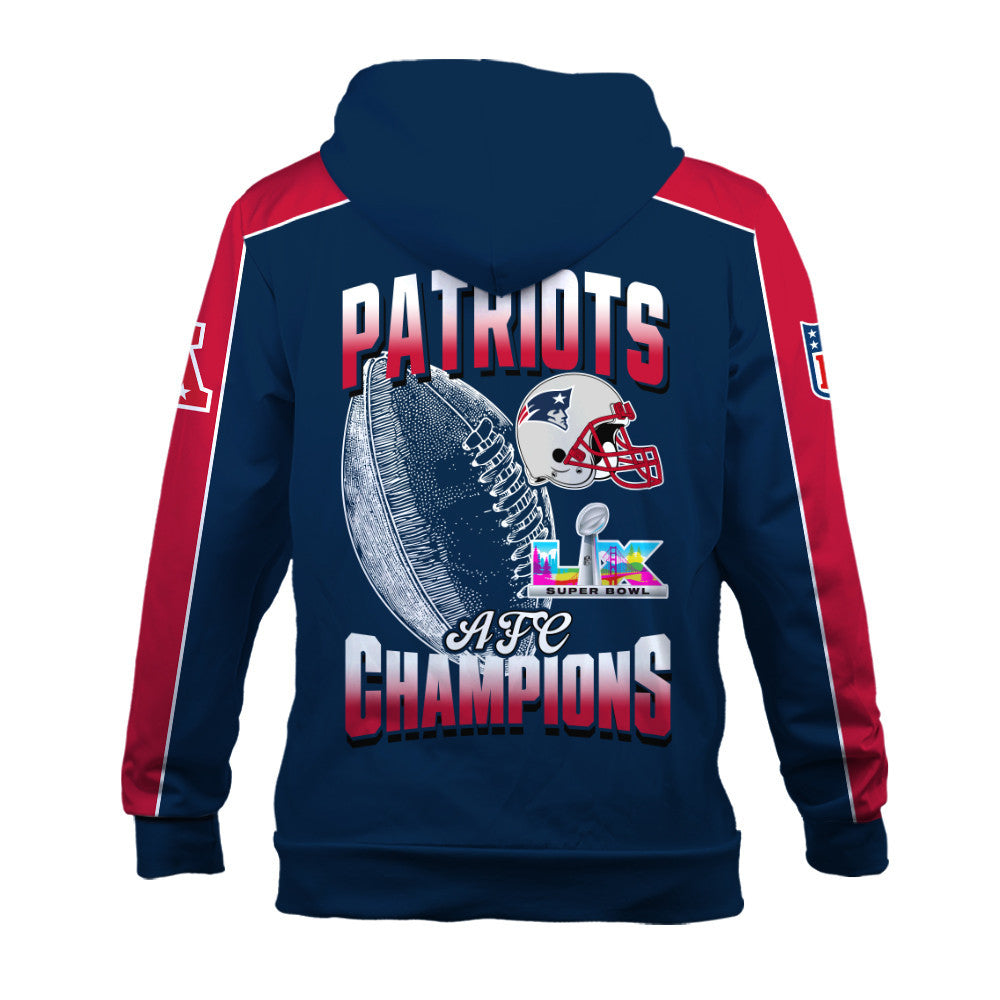 New England Patriots Courage & Glory 2025 AFC Conference Champions 3D Hoodie