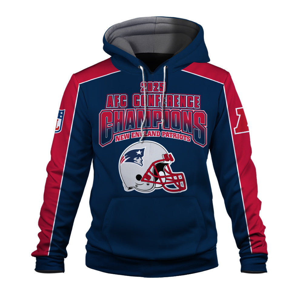New England Patriots Courage & Glory 2025 AFC Conference Champions 3D Hoodie