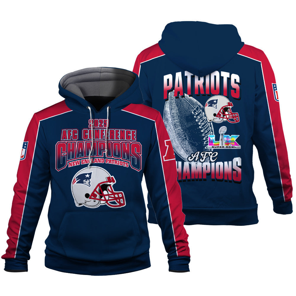 New England Patriots Courage & Glory 2025 AFC Conference Champions 3D Hoodie