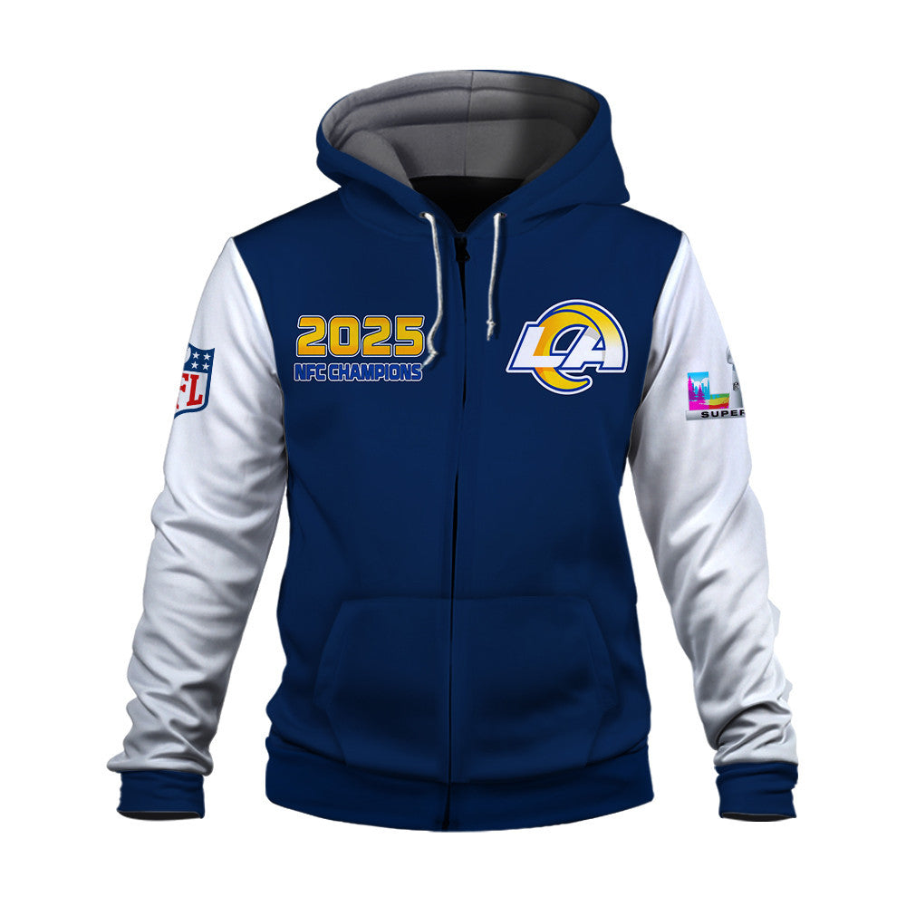 Los Angeles Rams 2025 NFC Champions: The "Rams Take NFC" Masterpiece 3D Zip Hoodie