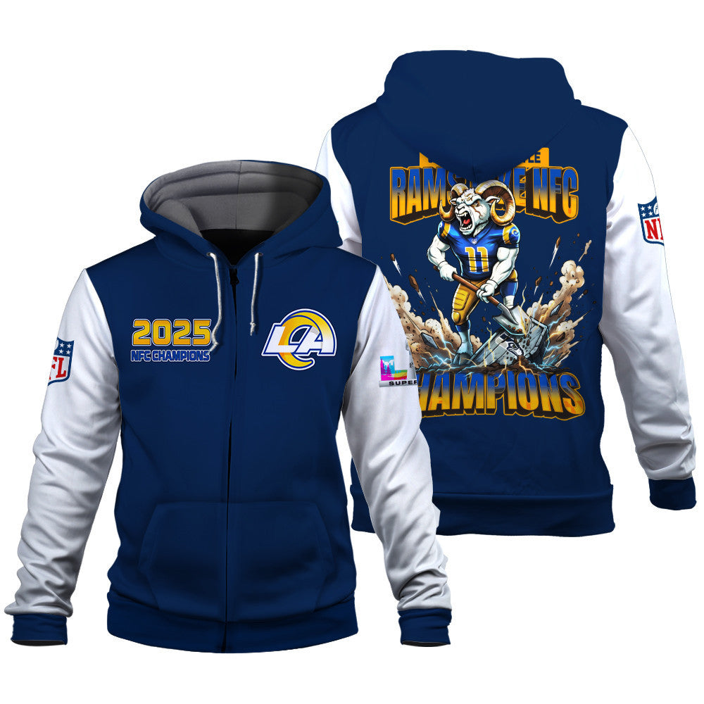 Los Angeles Rams 2025 NFC Champions: The "Rams Take NFC" Masterpiece 3D Zip Hoodie