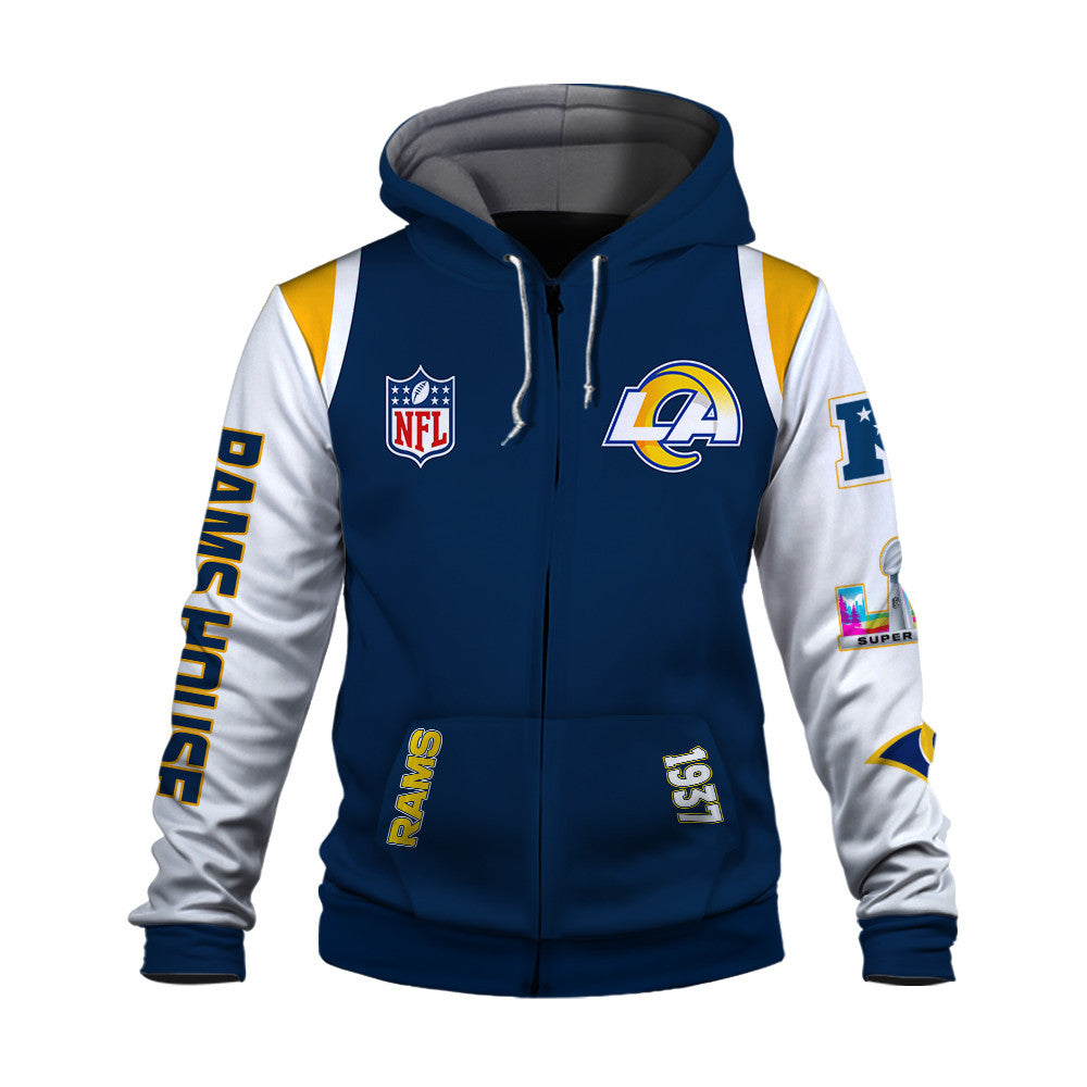 Los Angeles Rams 2025 Super Bowl Champions Unstoppable 3D Zip Hoodie