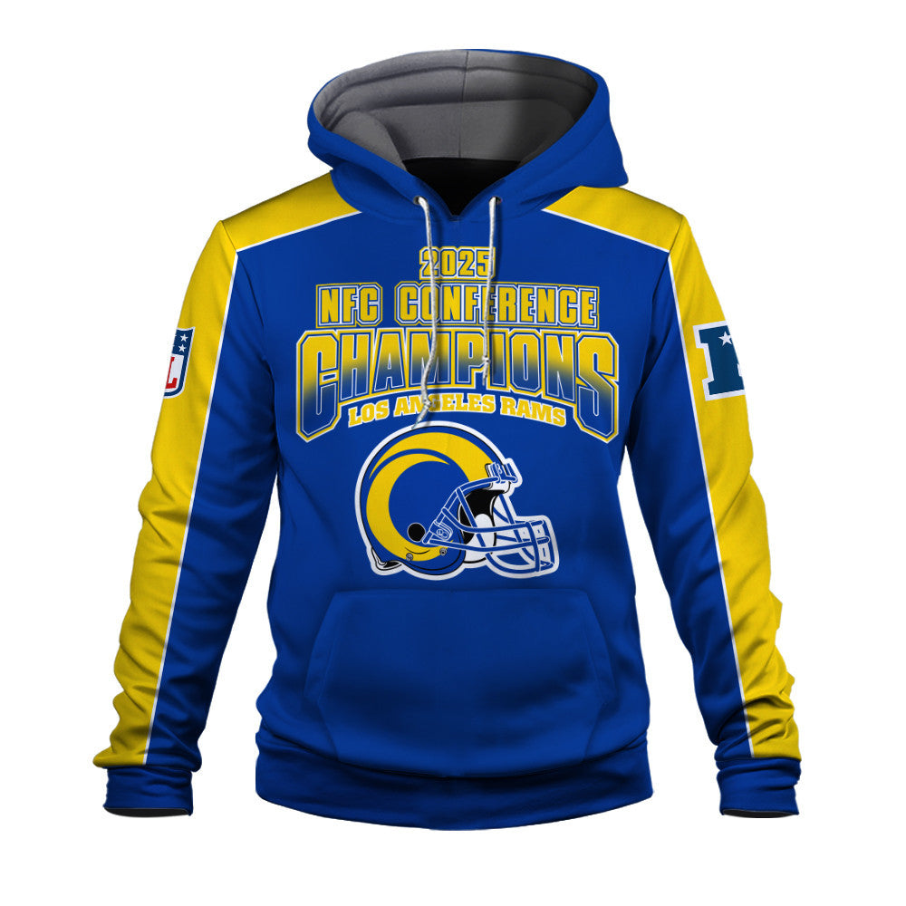 Los Angeles Rams Courage & Glory 2025 NFC Conference Champions 3D Hoodie
