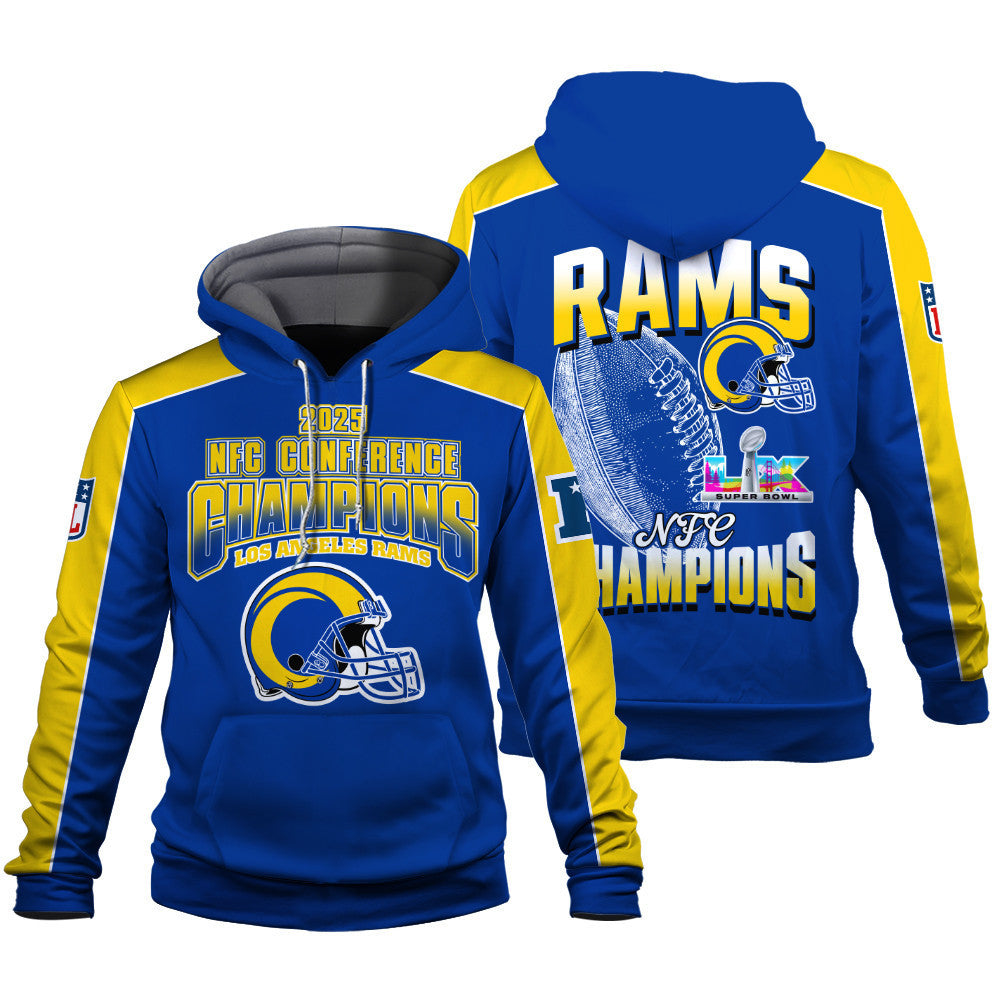 Los Angeles Rams Courage & Glory 2025 NFC Conference Champions 3D Hoodie