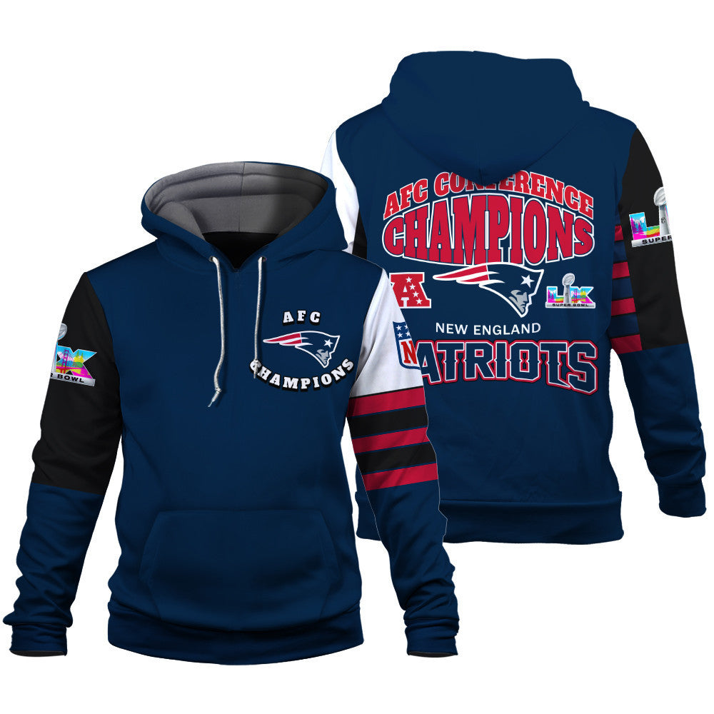 New England Patriots 2025 AFC Conference Champions: The Ultimate Victory 3D Hoodie