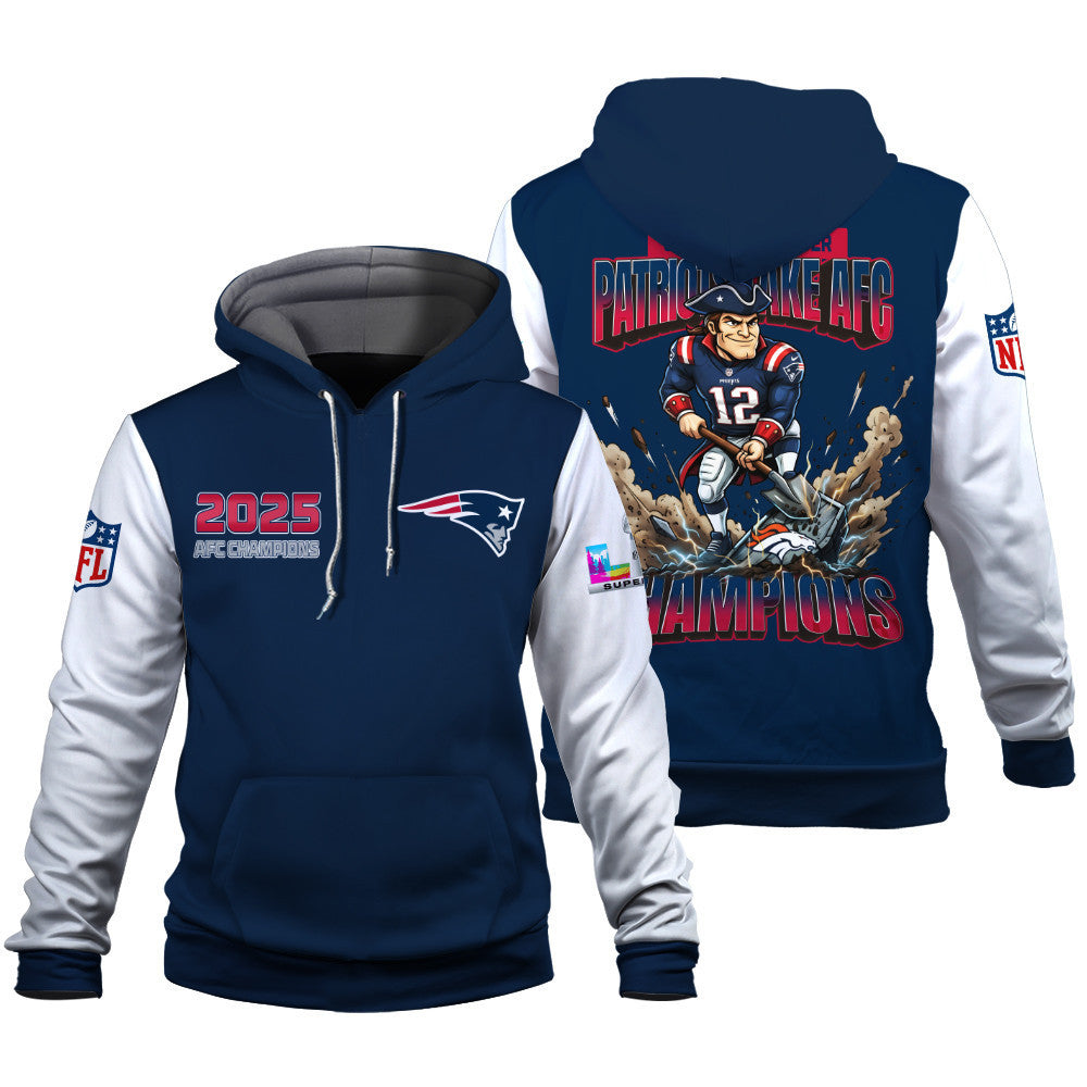 New England Patriots 2025 AFC Champions: The "Patriots Take AFC" Masterpiece 3D Hoodie