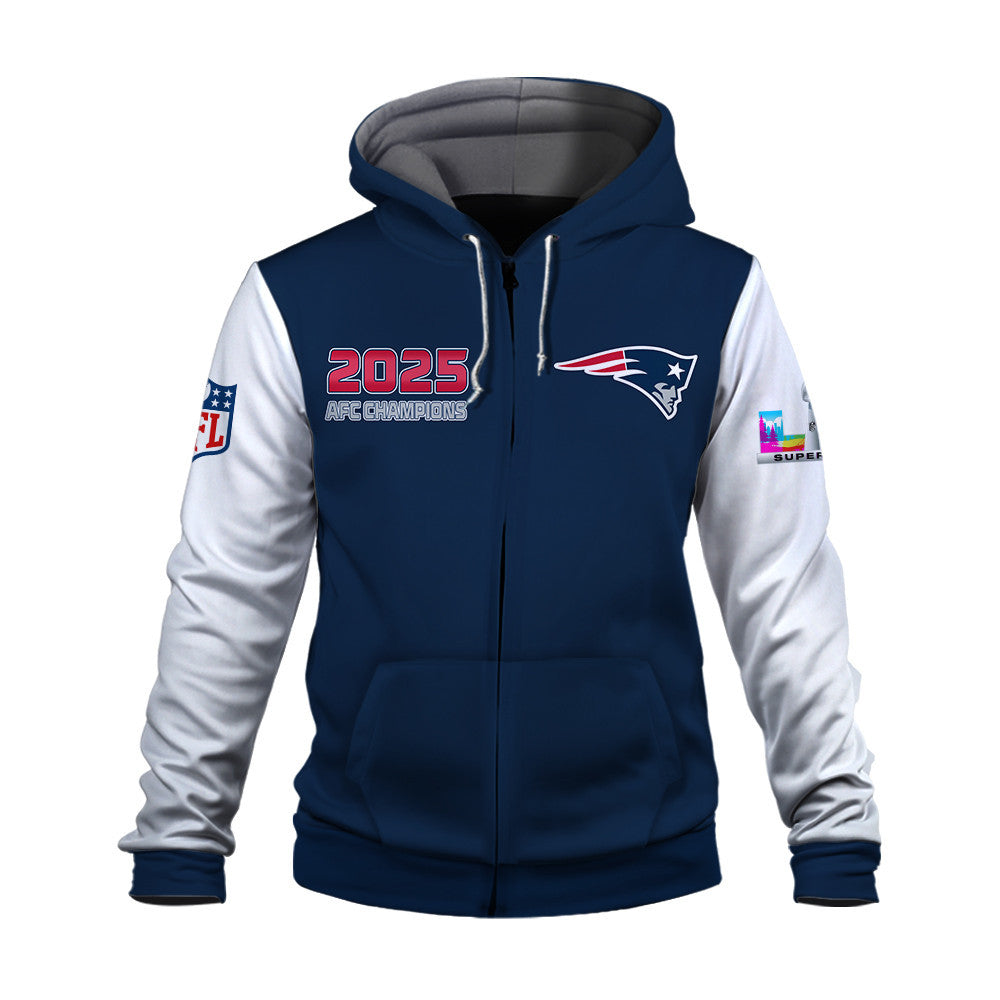 New England Patriots 2025 AFC Champions: The "Patriots Take AFC" Masterpiece 3D Zip Hoodie