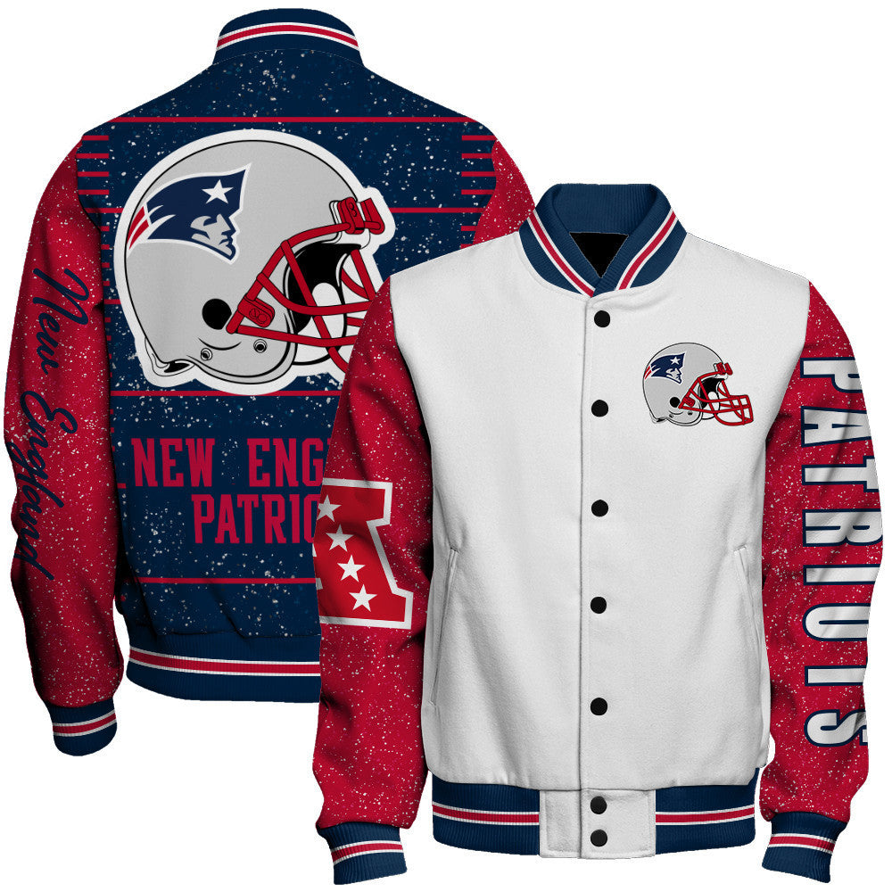New England Patriots Exclusive National Football League Graphic Design Varsity Jacket