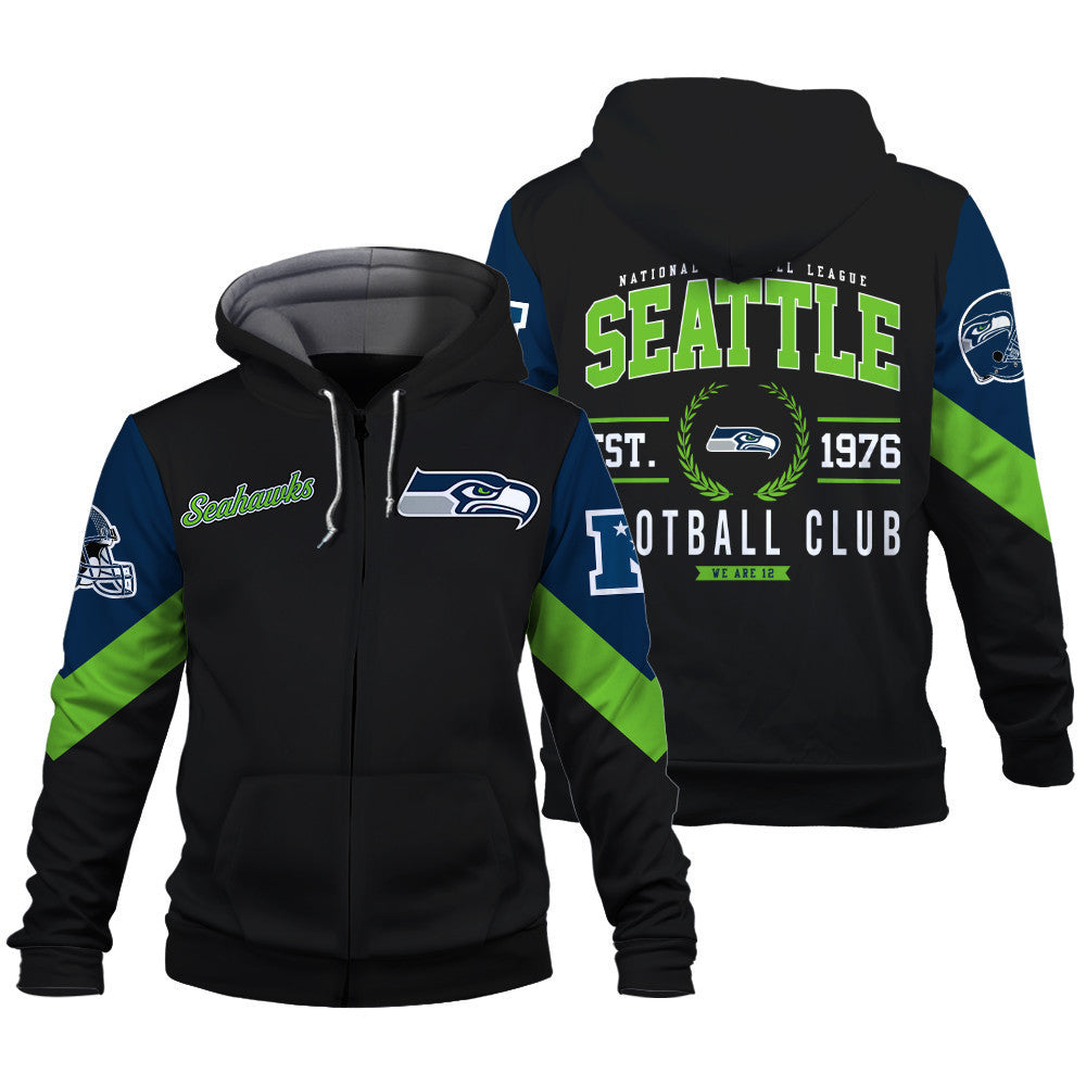 Seattle Seahawks Football Club Iconic Logo We Are 12 3D Zip Hoodie