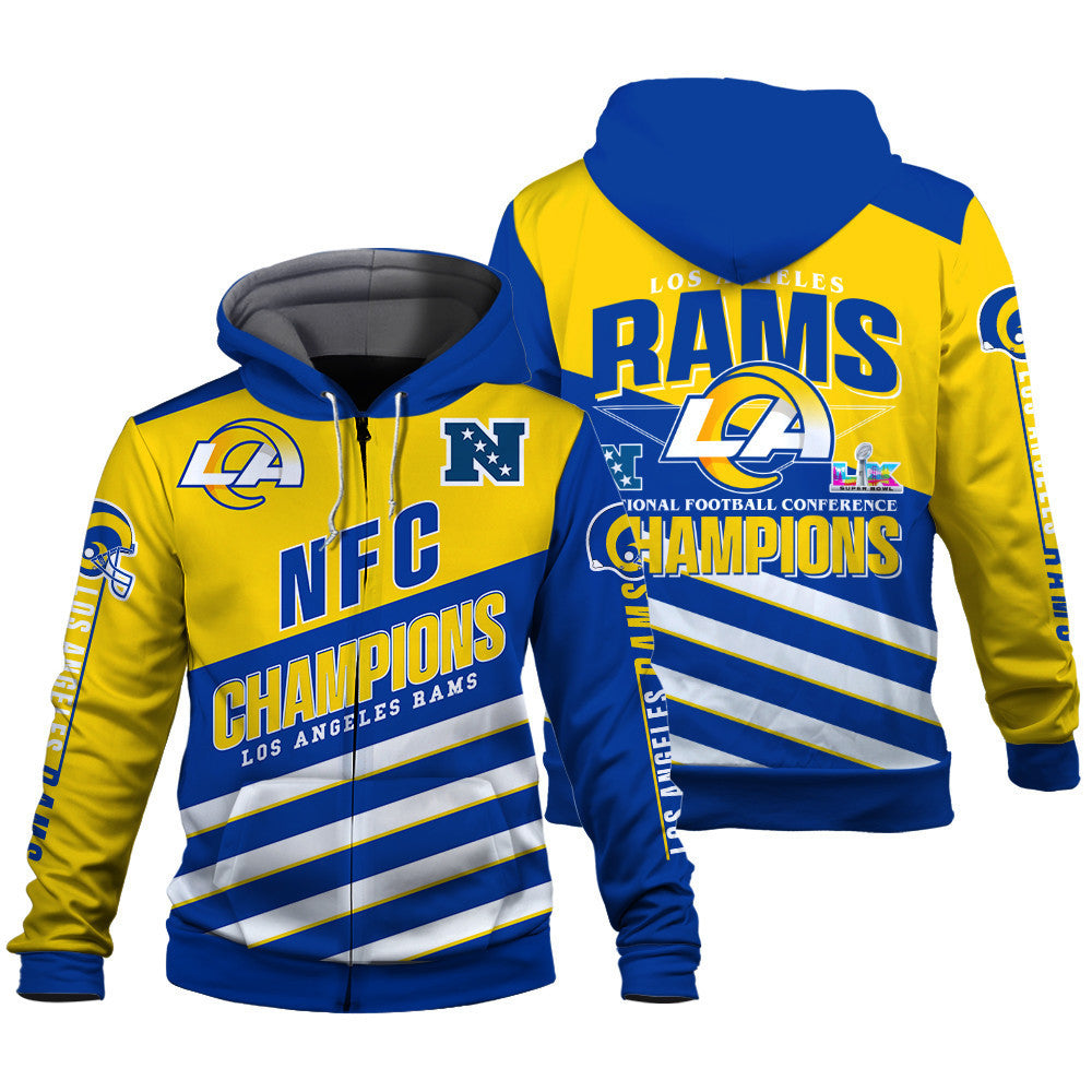 Los Angeles Rams Limited Edition Honoring NFC Champions 2025 3D Zip Hoodie