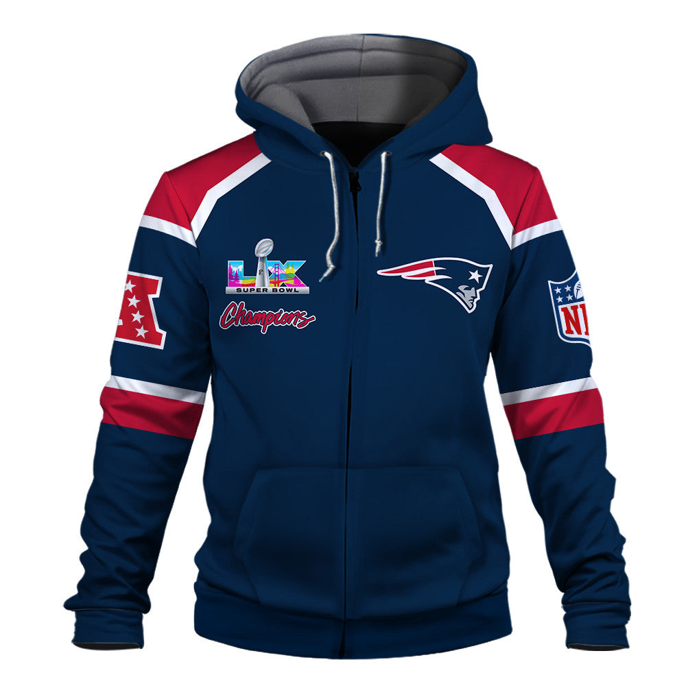 New England Patriots Super Bowl LX Champions They Chase - We Lead 3D Zip Hoodie