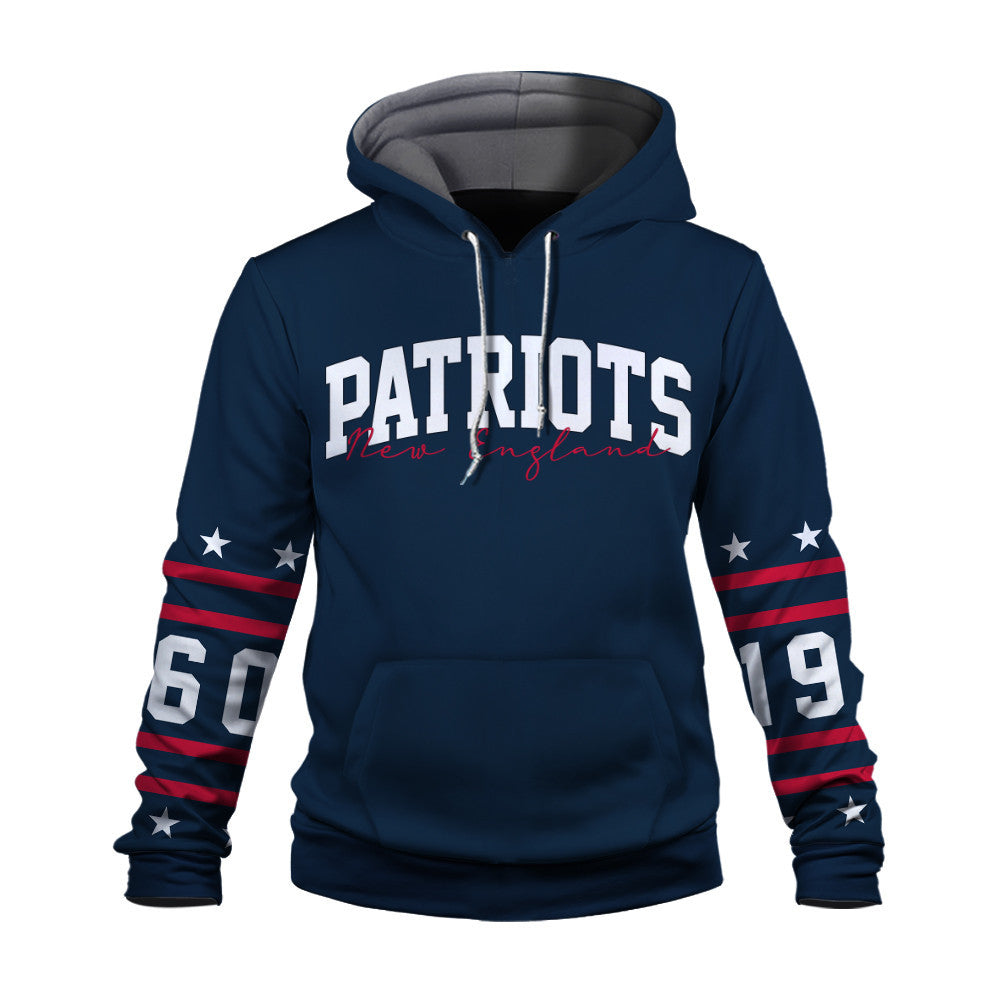 New England Patriots Striped Rib-Knit Design & Foundation Anniversary Graphics 3D Hoodie