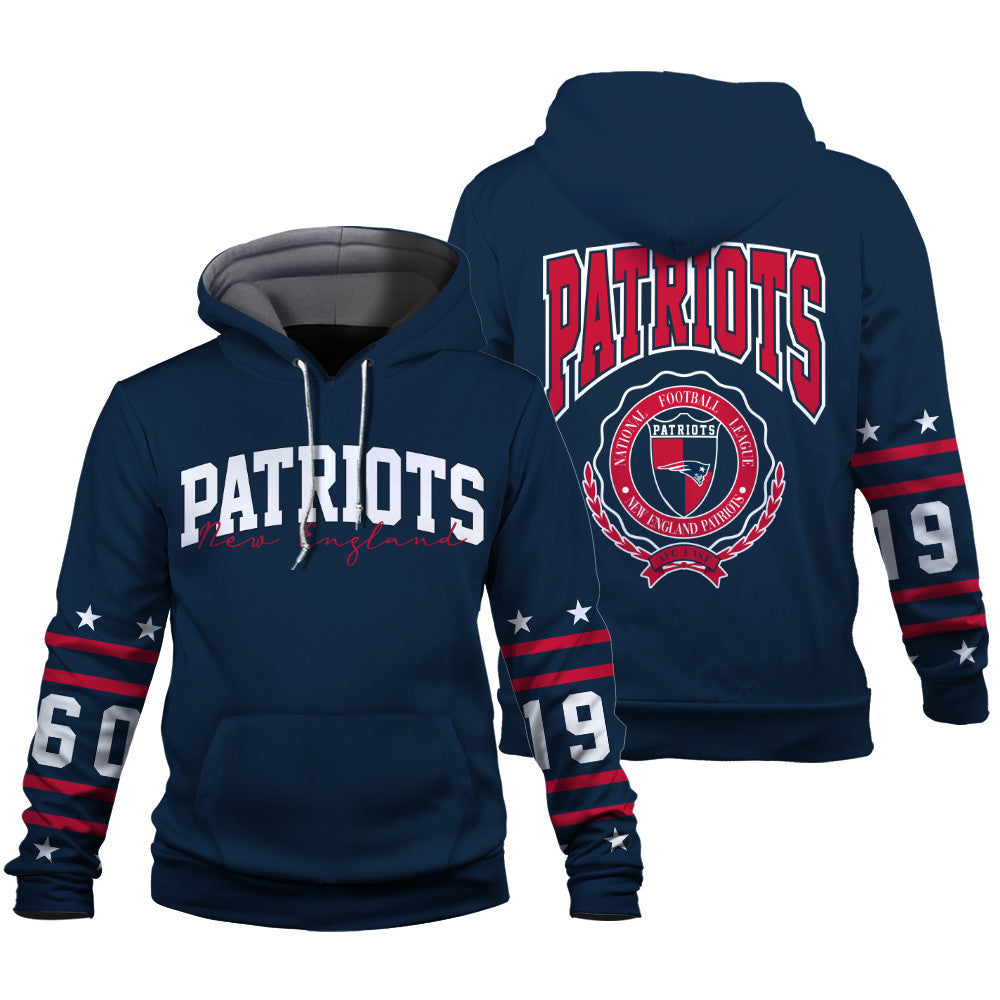 New England Patriots Striped Rib-Knit Design & Foundation Anniversary Graphics 3D Hoodie