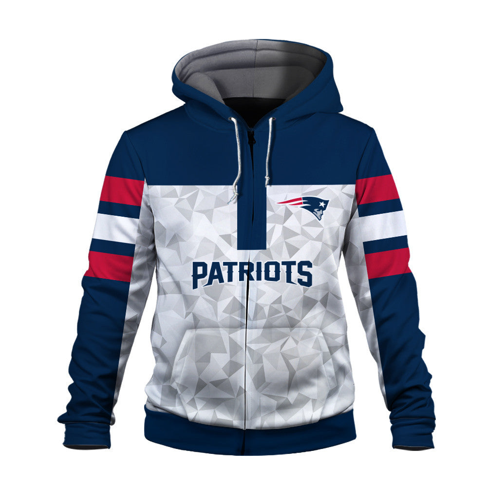 NFL New England Patriots Game Day Essential White/Navy 3D Zip Hoodie