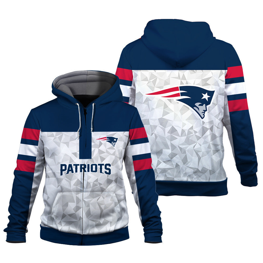 NFL New England Patriots Game Day Essential White/Navy 3D Zip Hoodie