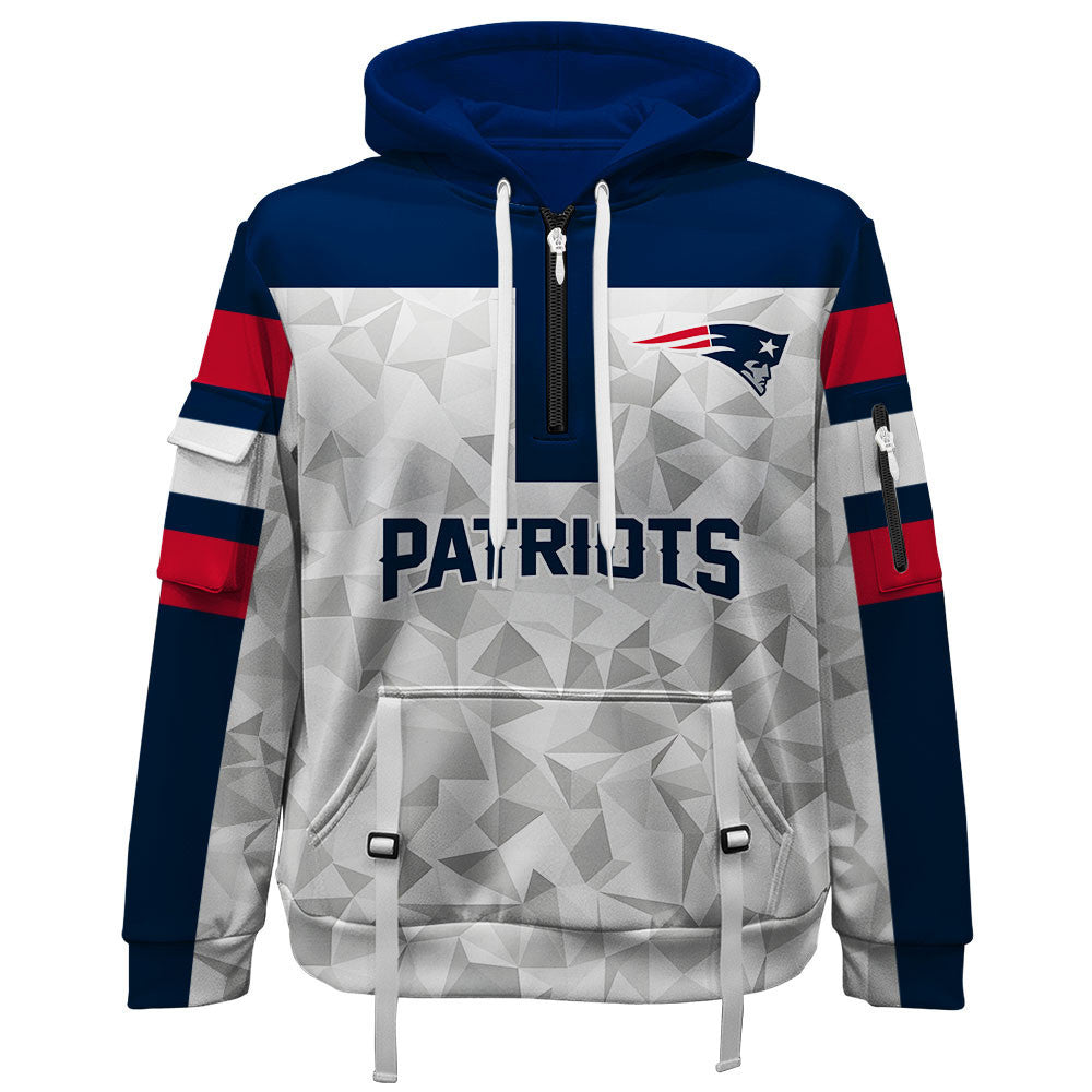 NFL New England Patriots Game Day Essential White/Navy Quarter Zip Hoodie