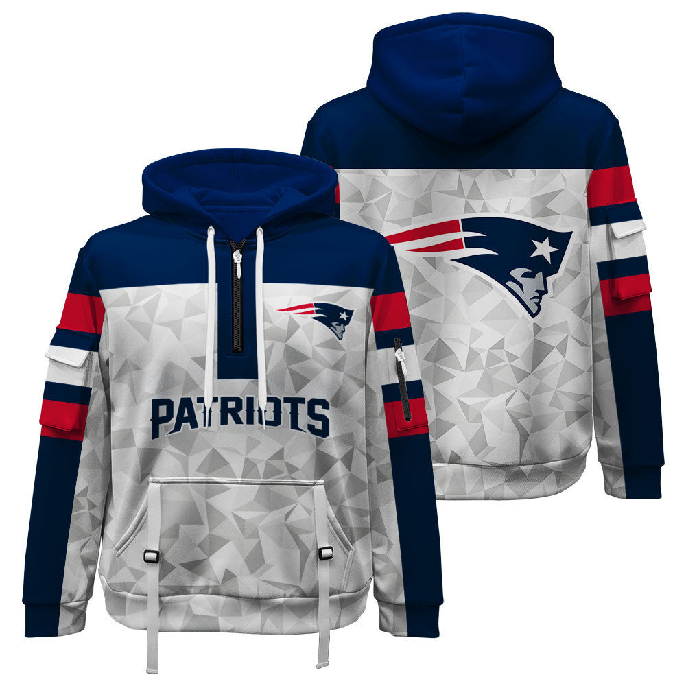 NFL New England Patriots Game Day Essential White/Navy Quarter Zip Hoodie