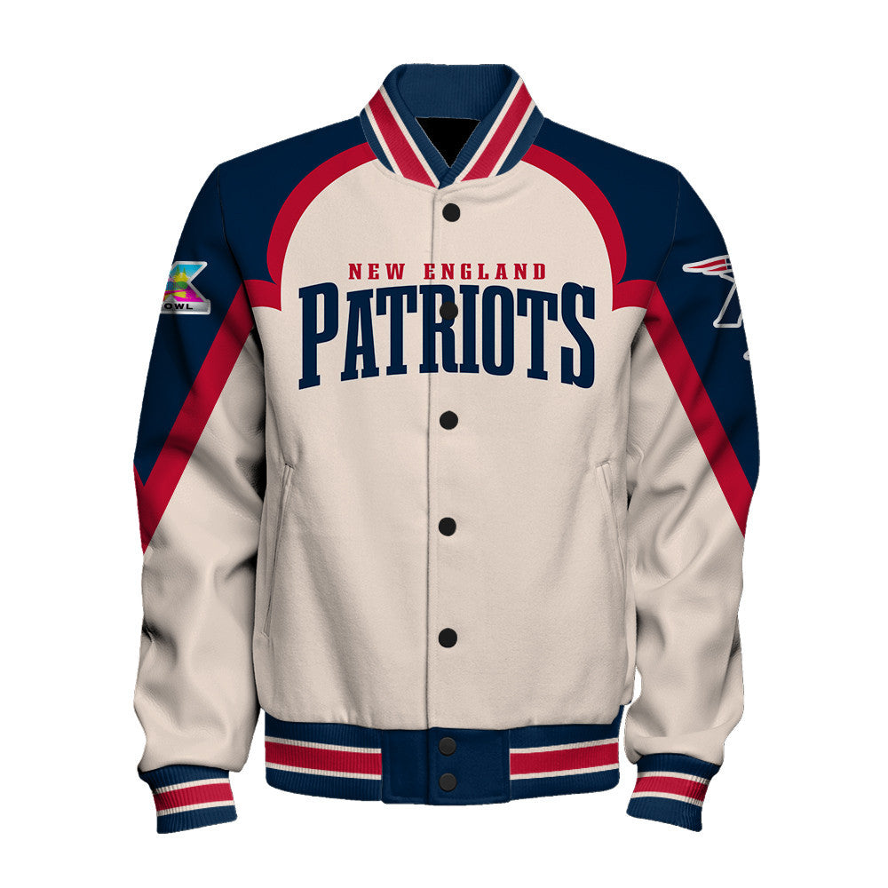 New England Patriots Premium 2025 Cream Colorway Varsity Jacket