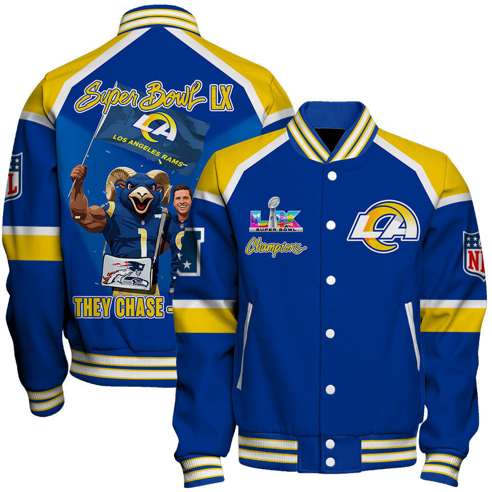 Los Angeles Rams Super Bowl LX Champions They Chase - We Lead Varsity Jacket