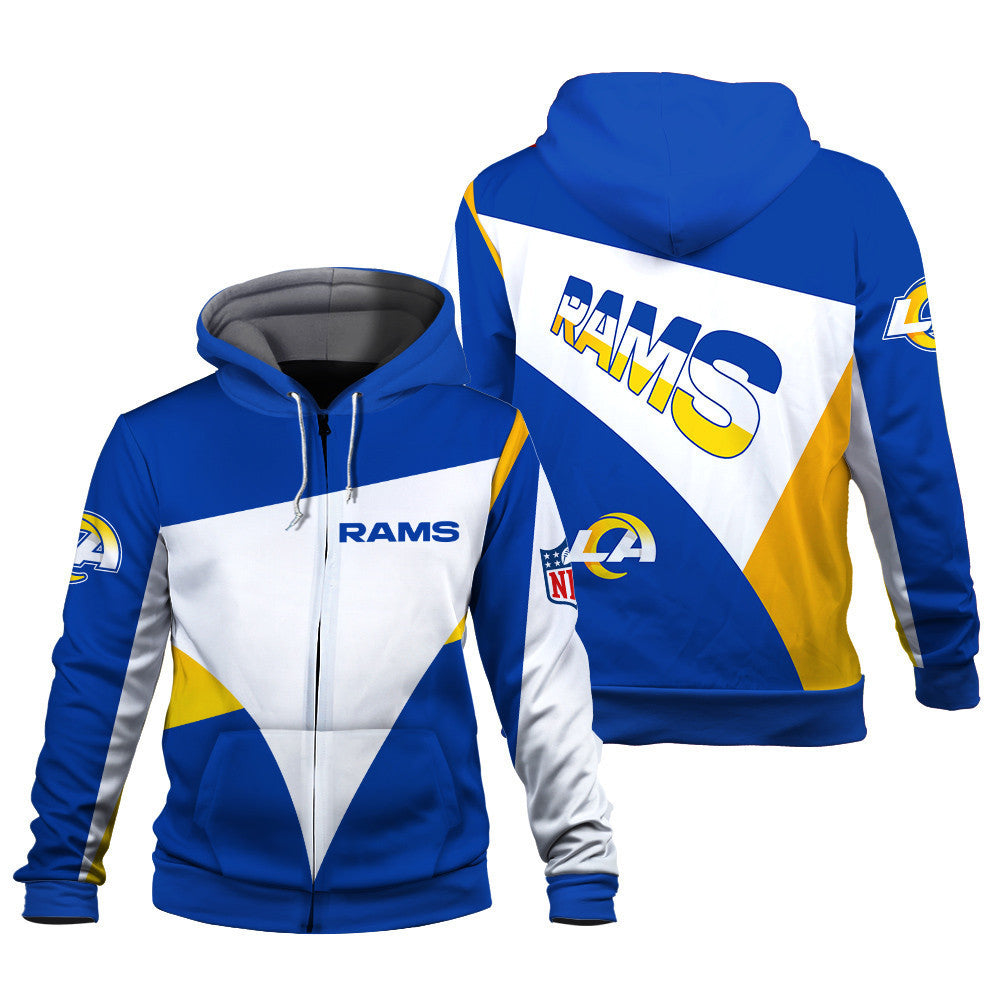 NFL Los Angeles Rams Team Color Pride Exclusive Design 3D Zip Hoodie