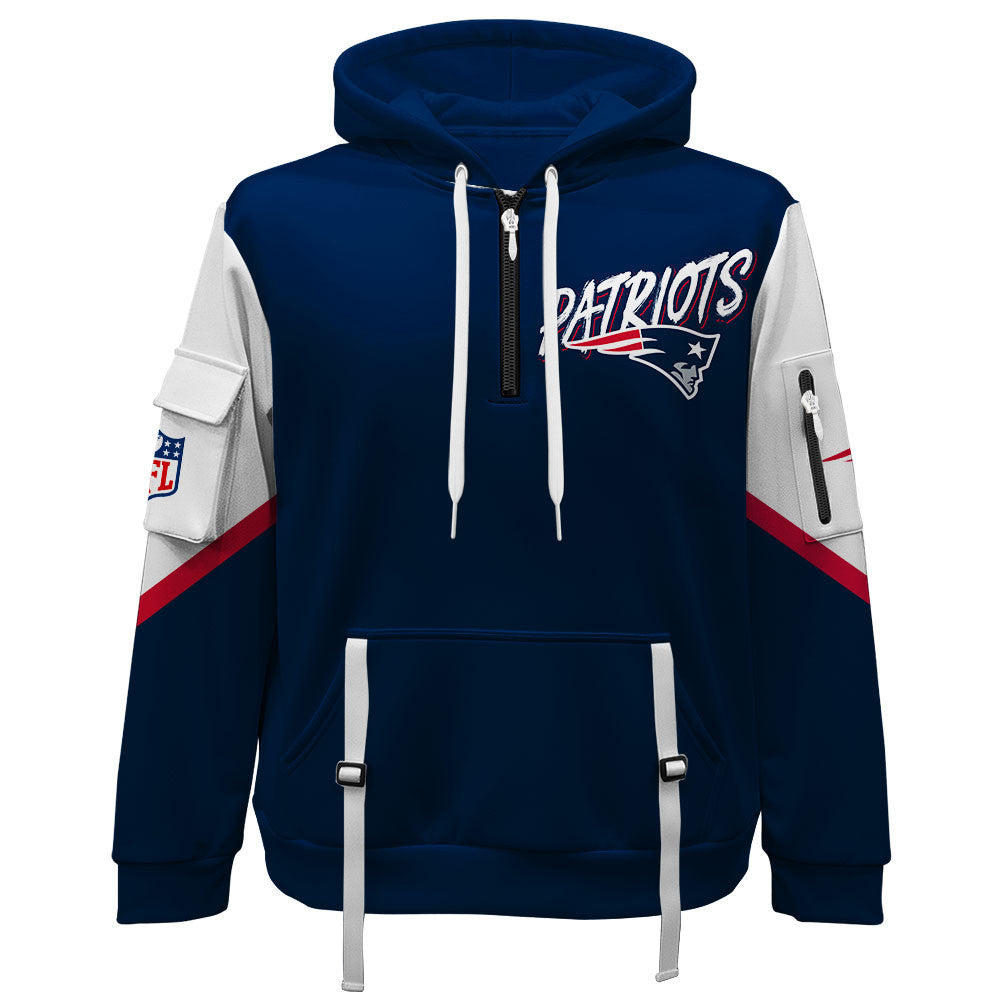 NFL New England Patriots 6X Super Bowl Champions Gold Ring Quarter Zip Hoodie