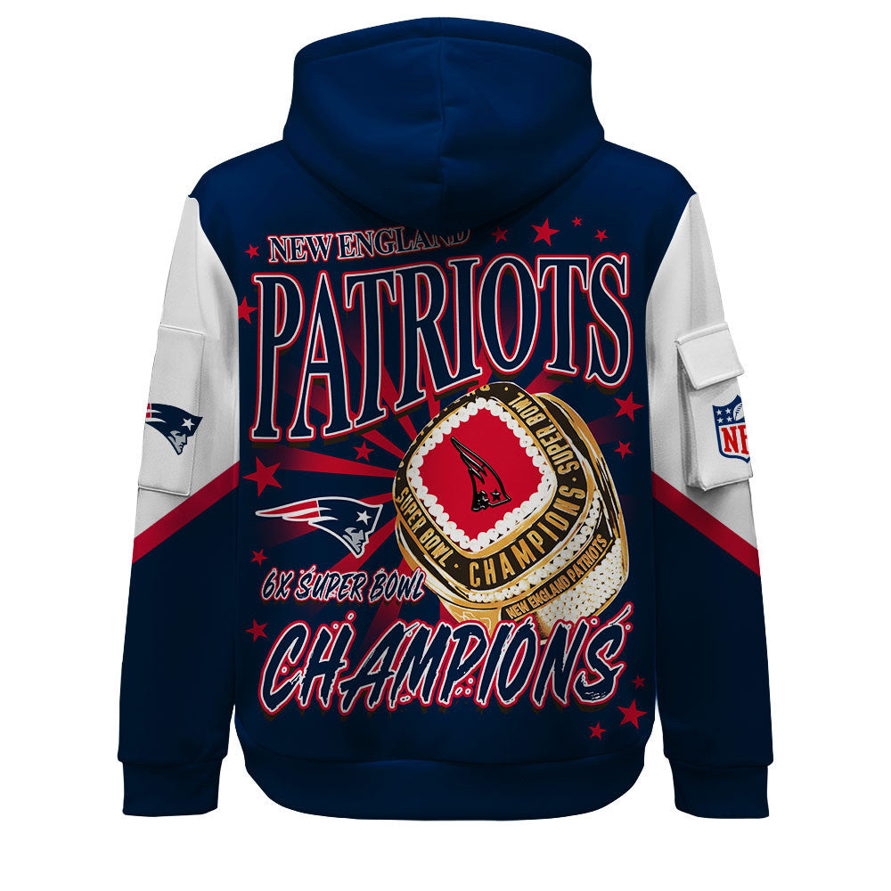 NFL New England Patriots 6X Super Bowl Champions Gold Ring Quarter Zip Hoodie
