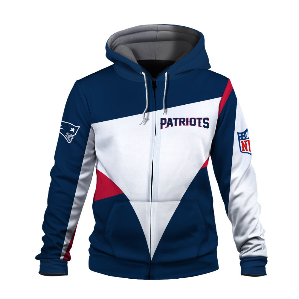 NFL New England Patriots Team Color Pride Exclusive Design 3D Zip Hoodie