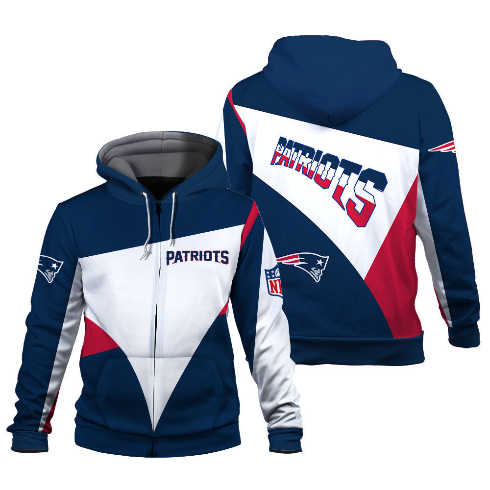 NFL New England Patriots Team Color Pride Exclusive Design 3D Zip Hoodie