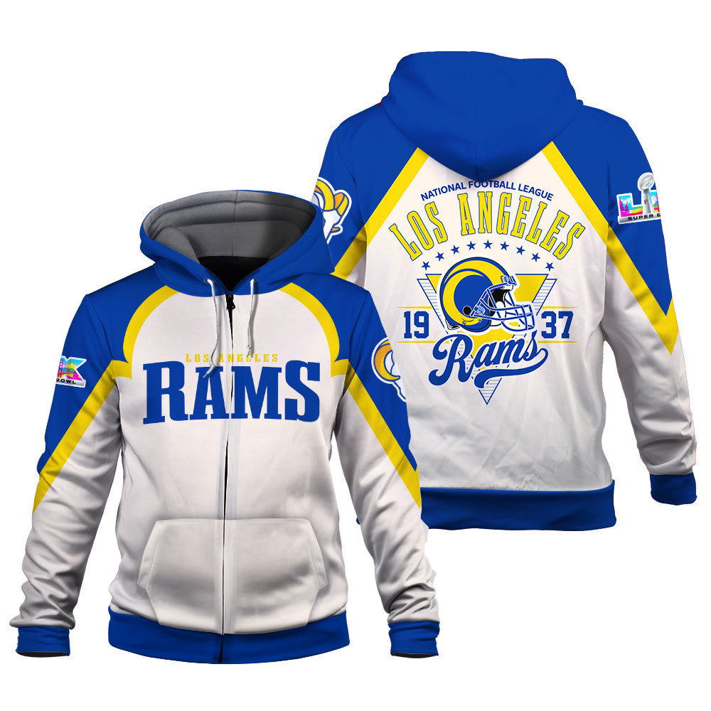 Los Angeles Rams Premium 2025 Cream Colorway 3D Zip Hoodie