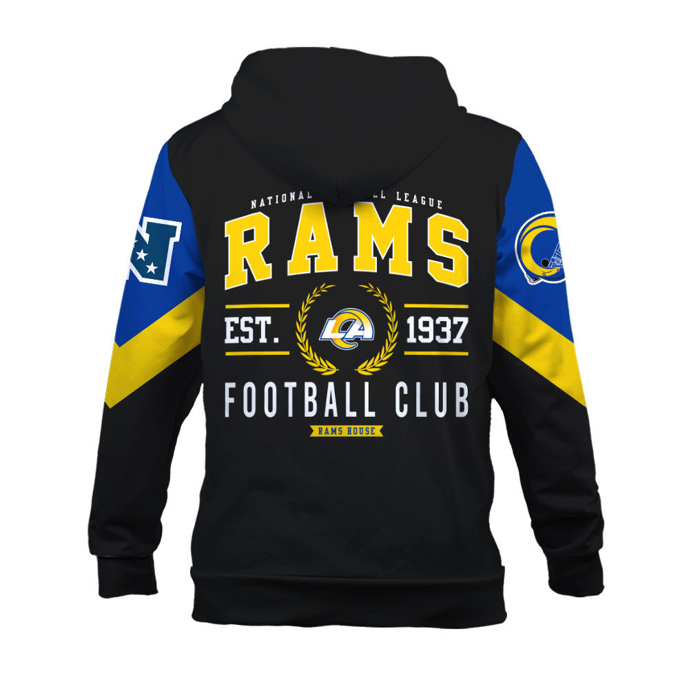 Los Angeles Rams Football Club Iconic Logo Rams House 3D Hoodie