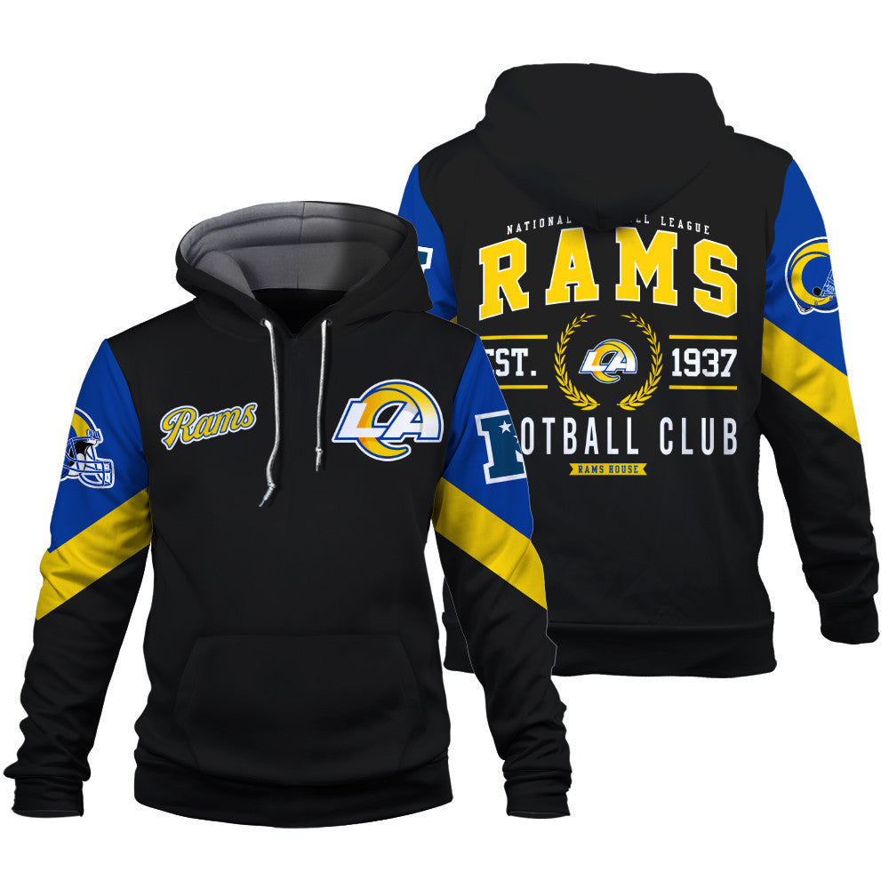 Los Angeles Rams Football Club Iconic Logo Rams House 3D Hoodie