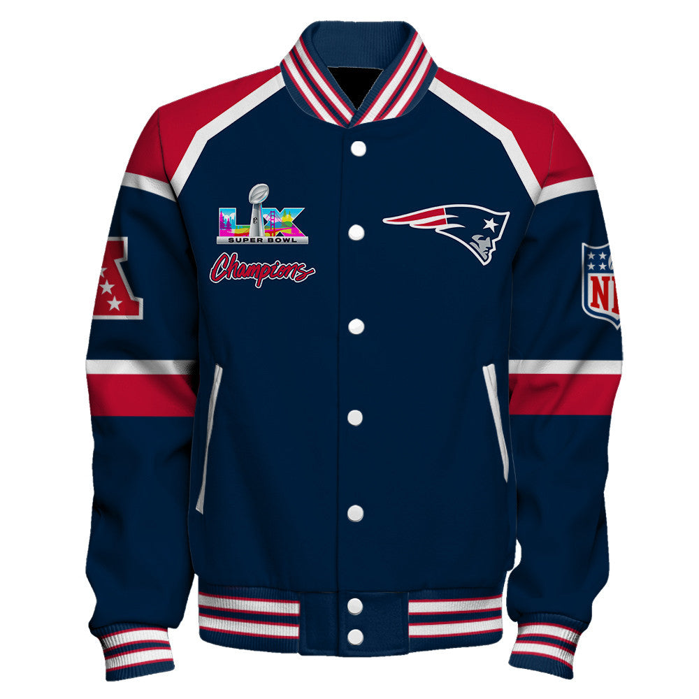 New England Patriots Super Bowl LX Champions They Chase - We Lead Varsity Jacket