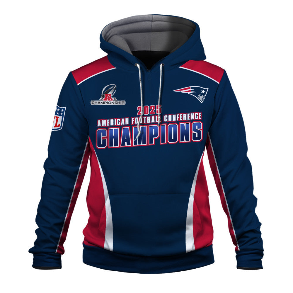 New England Patriots 2025 AFC Champions – The Peak of Glory Is Back 3D Hoodie