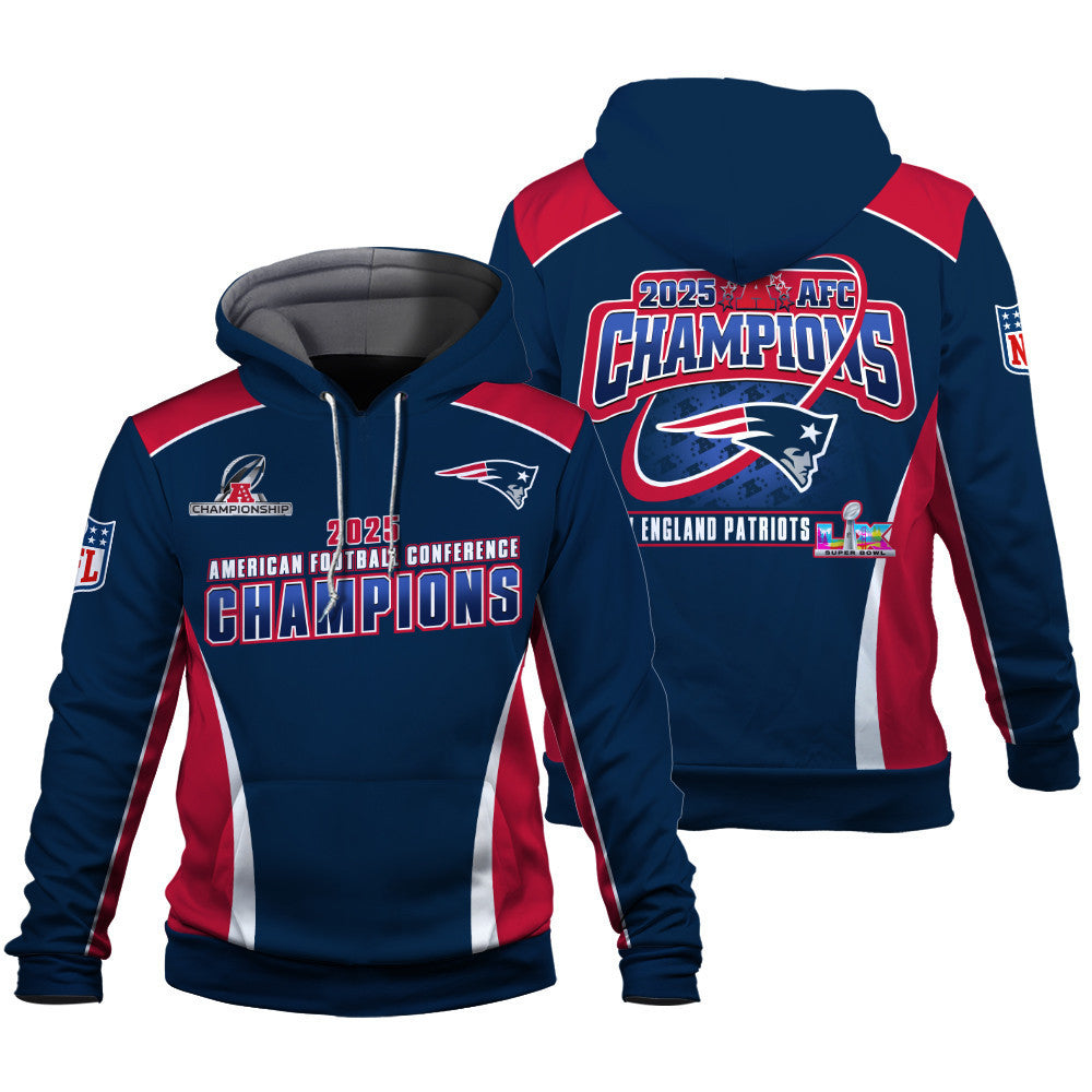 New England Patriots 2025 AFC Champions – The Peak of Glory Is Back 3D Hoodie