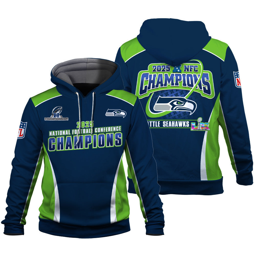 Seattle Seahawks 2025 NFC Champions – The Peak of Glory Is Back 3D Hoodie