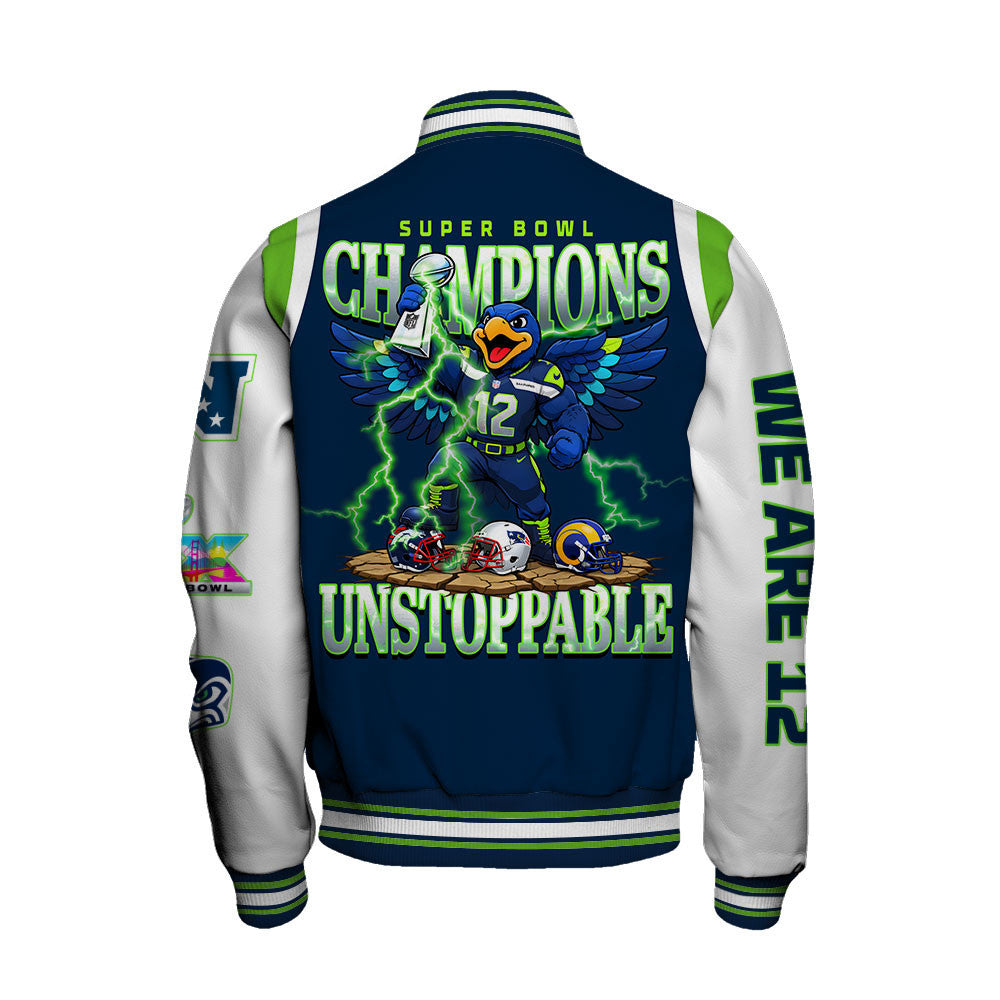Seattle Seahawks 2025 Super Bowl Champions Unstoppable Varsity Jacket