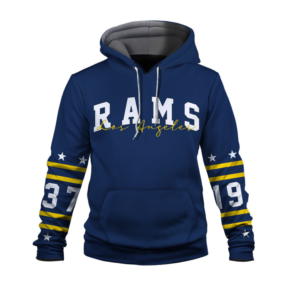Los Angeles Rams Striped Rib-Knit Design & Foundation Anniversary Graphics 3D Hoodie
