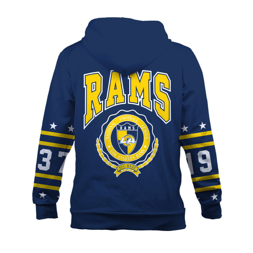 Los Angeles Rams Striped Rib-Knit Design & Foundation Anniversary Graphics 3D Hoodie