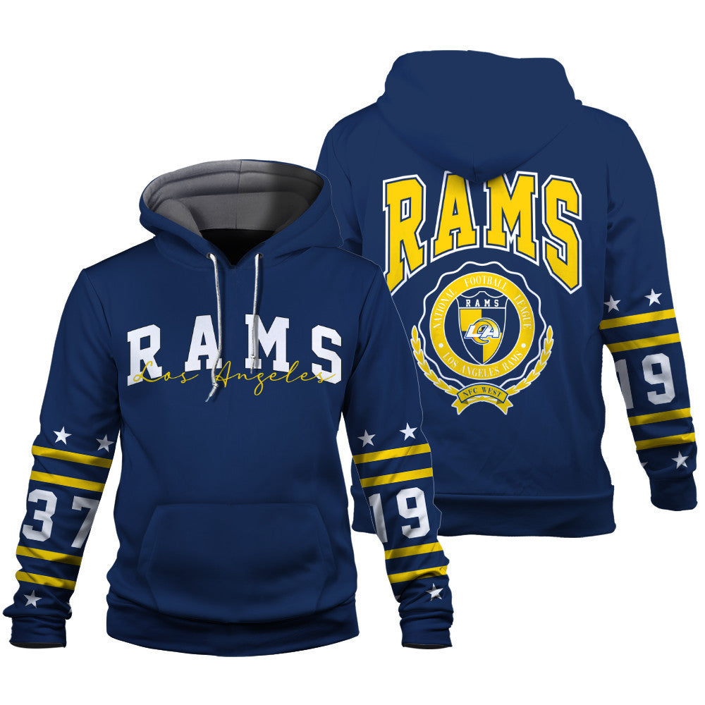 Los Angeles Rams Striped Rib-Knit Design & Foundation Anniversary Graphics 3D Hoodie