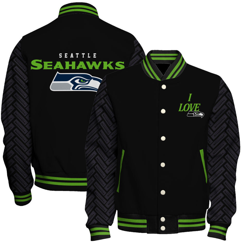 NFL Seattle Seahawks I Love Hawks Iconic Edition Classic Varsity Jacket