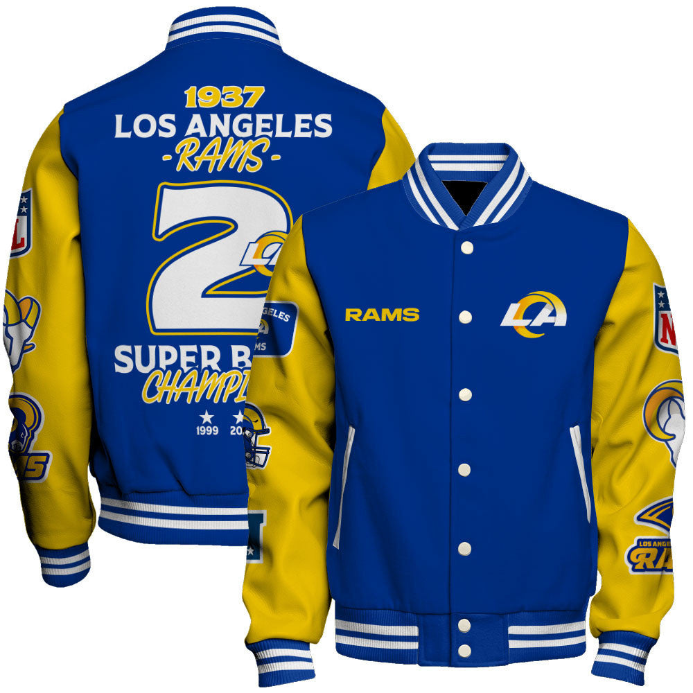 NFL Los Angeles Rams 2X Super Bowl Champions Iconic Design Varsity Jacket