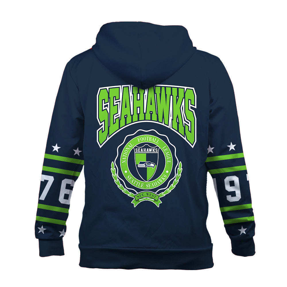 Seattle Seahawks Striped Rib-Knit Design & Foundation Anniversary Graphics 3D Zip Hoodie