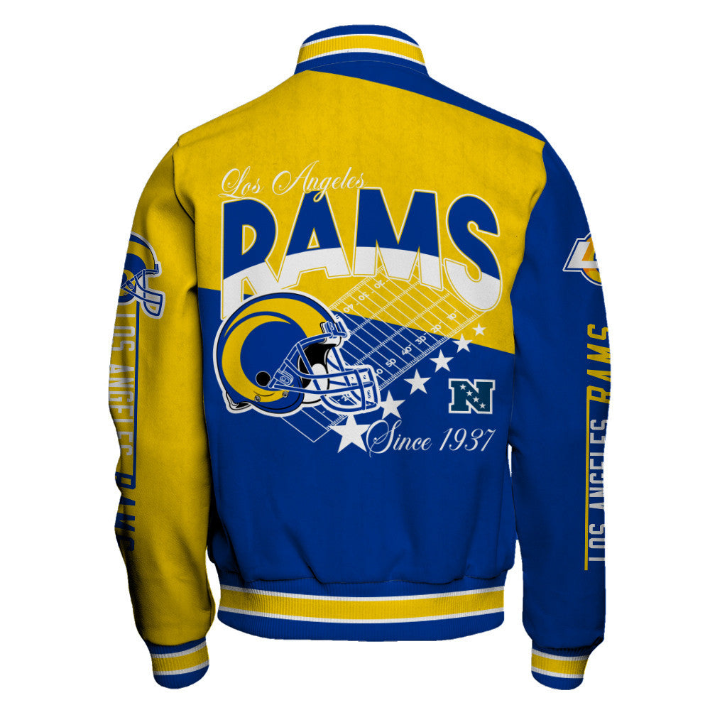 Los Angeles Rams Angular Cut Design and Super Bowl Logo LX Varsity Jacket