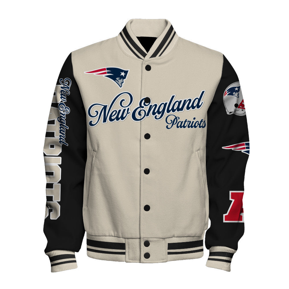 NFL New England Patriots Power & Pride Game Day Cream/Black Varsity Jacket